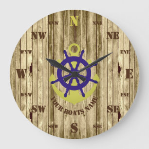 Grande Horloge Ronde Voile nautique en bois