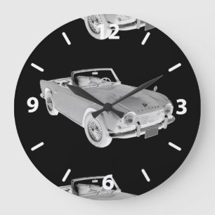 Grande Horloge Ronde Voiture de sport Tr4 Triumph noir et blanc