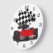 Grande Horloge Ronde Voiture Red Race avec drapeau À damiers (Angle)
