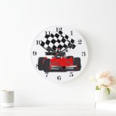 Grande Horloge Ronde Voiture Red Race avec drapeau À damiers (Maison)