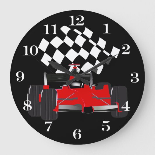 Grande Horloge Ronde Voiture Red Race avec drapeau À damiers (Recto)