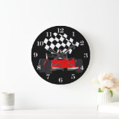 Grande Horloge Ronde Voiture Red Race avec drapeau À damiers (Maison)