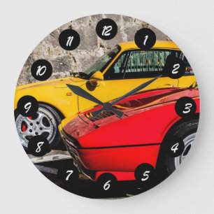 Grande Horloge Ronde Voitures de luxe jaunes et rouges 