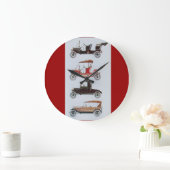 Grande Horloge Ronde VOITURES, noir blanc rouge (Maison)