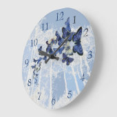 Grande Horloge Ronde Vol bleu de kaléidoscope de papillon (Angle)