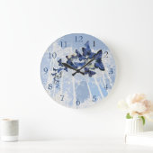 Grande Horloge Ronde Vol bleu de kaléidoscope de papillon (Maison)