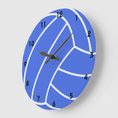 Grande Horloge Ronde Volleyball de bleu royal et de blanc (Angle)