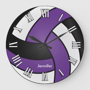 Grande Horloge Ronde Volleyball   Violet, noir et blanc