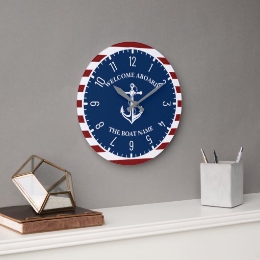 Grande Horloge Ronde Votre Ancre de nom de bateau (Bureau)