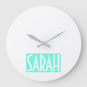 Grande Horloge Ronde Votre nom Texte blanc gras sur Aqua brillant