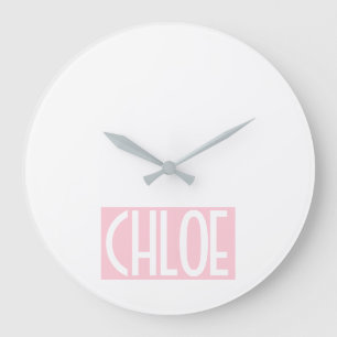 Grande Horloge Ronde Votre nom   Texte blanc gras sur rose clair