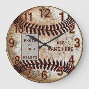 Grande Horloge Ronde Votre photo, logo, cadenas de baseball personnalis