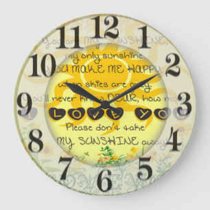 Grande Horloge Ronde Vous êtes mon soleil avec des fleurs en jaune