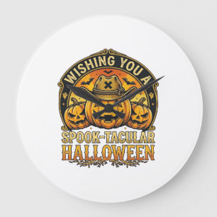 Grande Horloge Ronde Vous Souhaitant des Citrouilles de Halloween Cowbo