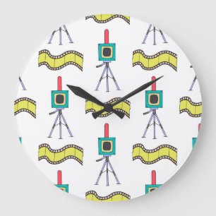 Grande Horloge Ronde Voyage photographique : Motif de caméra Vintage