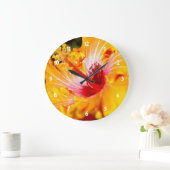 Grande Horloge Ronde Vue latérale de l'Hibiscus orange (Maison)