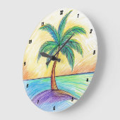 Grande Horloge Ronde Vue sur la plage de Palm Tree Tropical (Angle)
