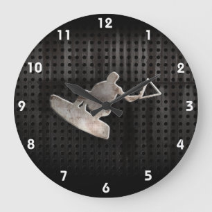 Grande Horloge Ronde Wakeboarder ; Noir frais