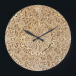 Grande Horloge Ronde Wall Clock<br><div class="desc">L'Alhambra se lamente. Détail décoratif de l'Alhambra à Grenade,  Spain. Traditional for islamic art floral pattern. Color photo</div>