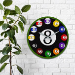 Grande Horloge Ronde Wall Clock<br><div class="desc">Amusant billard boules horloge murale personnalisée - parfait pour le jeu,  la famille ou la salle de rec,  ou pour le billard!</div>