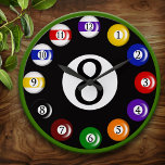 Grande Horloge Ronde Wall Clock<br><div class="desc">Amusant billard boules horloge murale personnalisée - parfait pour le jeu,  la famille ou la salle de rec,  ou pour le billard!</div>