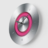 Grande Horloge Ronde Wall Clock Faux metal and Fuchsia moderne (Angle)
