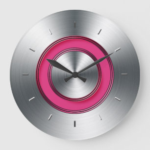 Grande Horloge Ronde Wall Clock Faux metal and Fuchsia moderne