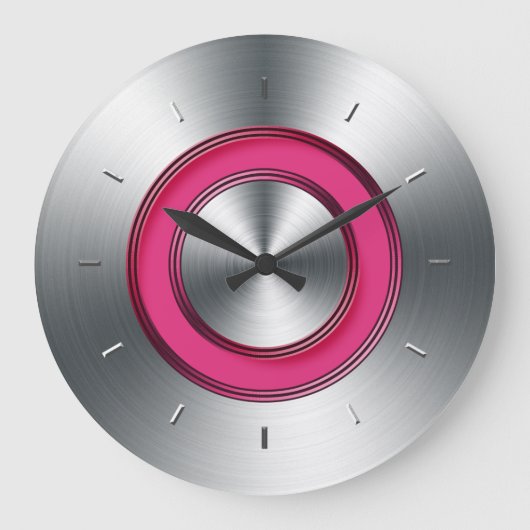 Grande Horloge Ronde Wall Clock Faux metal and Fuchsia moderne (Recto)