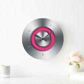 Grande Horloge Ronde Wall Clock Faux metal and Fuchsia moderne (Maison)
