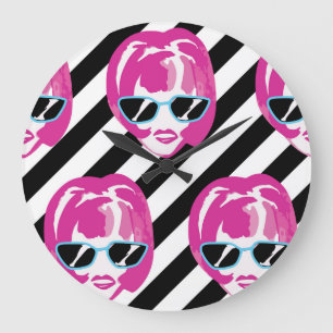 Grande Horloge Ronde Watercolor Fashion Girls Visages Motif