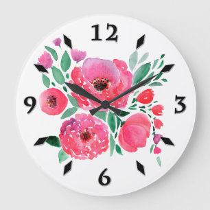 Grande Horloge Ronde Watercolor flowers