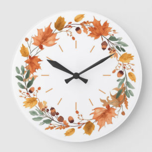 Grande Horloge Ronde Watercolor Maple Leaf Autumn Wreath Wall clock