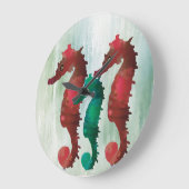 Grande Horloge Ronde Watercolor Seahorses Nautical (Angle)