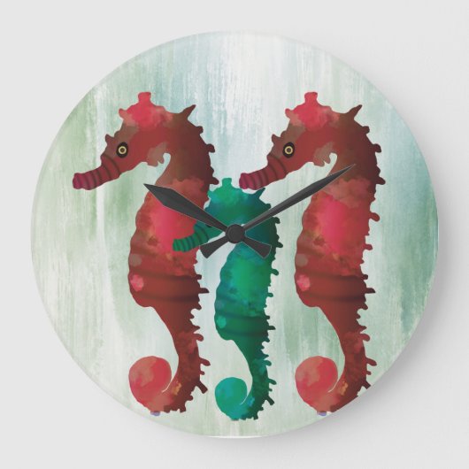 Grande Horloge Ronde Watercolor Seahorses Nautical (Recto)