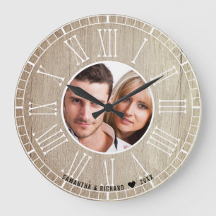 Grande Horloge Ronde Wedding Anniversary Roman Numerals Photo Wood