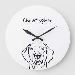 Grande Horloge Ronde Weimaraner élégant : votre texte, votre style