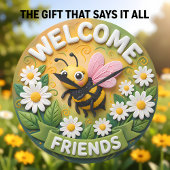 Grande Horloge Ronde Welcome Friends Honey Bee Spring