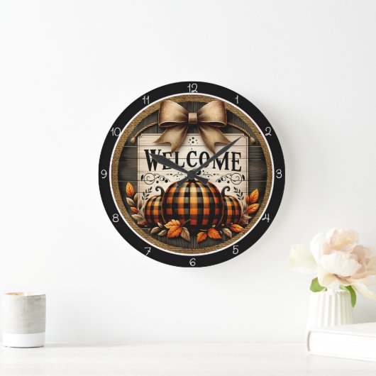 Grande Horloge Ronde Welcome Plaid Pumpkins (Maison)
