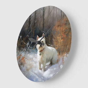 Grande Horloge Ronde West Highland White Terrier Laissons neiger Noël