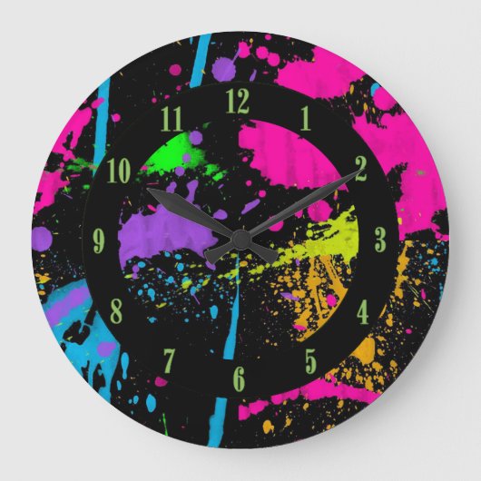 Grande Horloge Ronde Wet Paint Retro Color Splash Wall Clock (Recto)