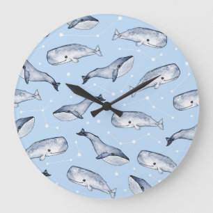 Grande Horloge Ronde Whale Wonders : Aquarelle Starry Sky