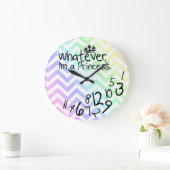 Grande Horloge Ronde Whatever, I'm a Princess - rainbow chevron (Maison)