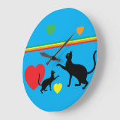 Grande Horloge Ronde Whimsical Black Cats and Rainbow Round Clock (Angle)