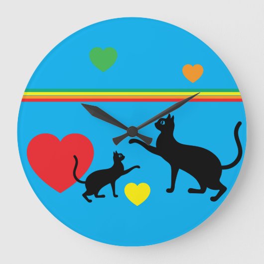 Grande Horloge Ronde Whimsical Black Cats and Rainbow Round Clock (Recto)