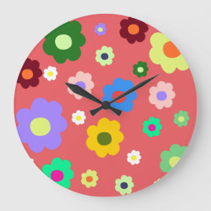 Grande Horloge Ronde Whimsical Colorful Floral Retro, Gai, Preppy