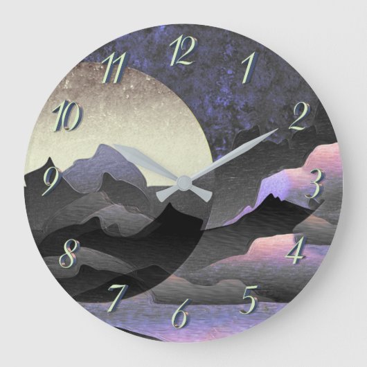 Grande Horloge Ronde Whimsical Moon and Mountains Abstract Art (Recto)