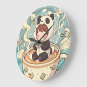 Grande Horloge Ronde Whimsical Panda Coffee Decorative Wall Clock (Angle)
