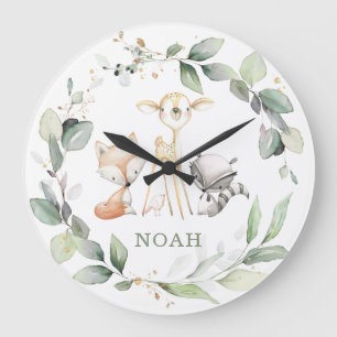 Grande Horloge Ronde Whimsical Woodland Animals