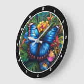 Grande Horloge Ronde Whisper tropical" - Papillon bleu (Angle)