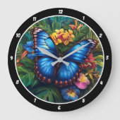 Grande Horloge Ronde Whisper tropical" - Papillon bleu (Recto)